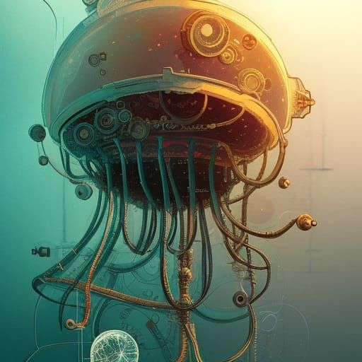 Steampunk Jellyfish Schematic Diagram: Mechanical Blueprint