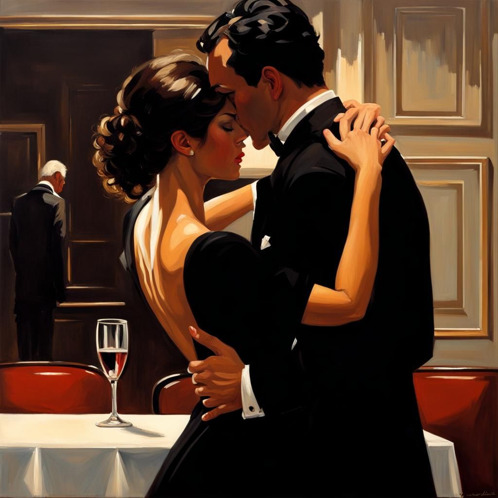 'Jack Vettriano Betrayed First Love' simple prompt in a bar a man