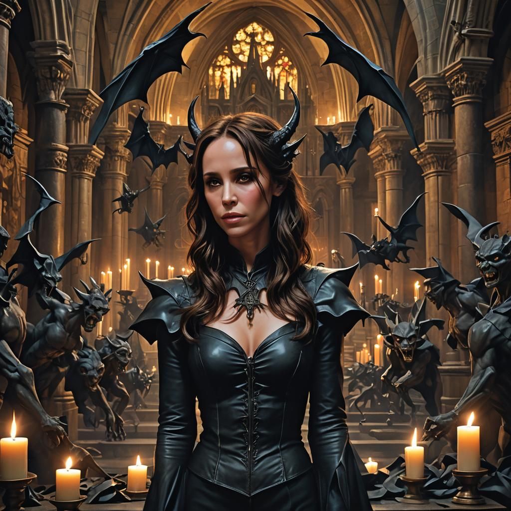 Jennifer Love Hewitt is a Gothic demoness dressed in black l...