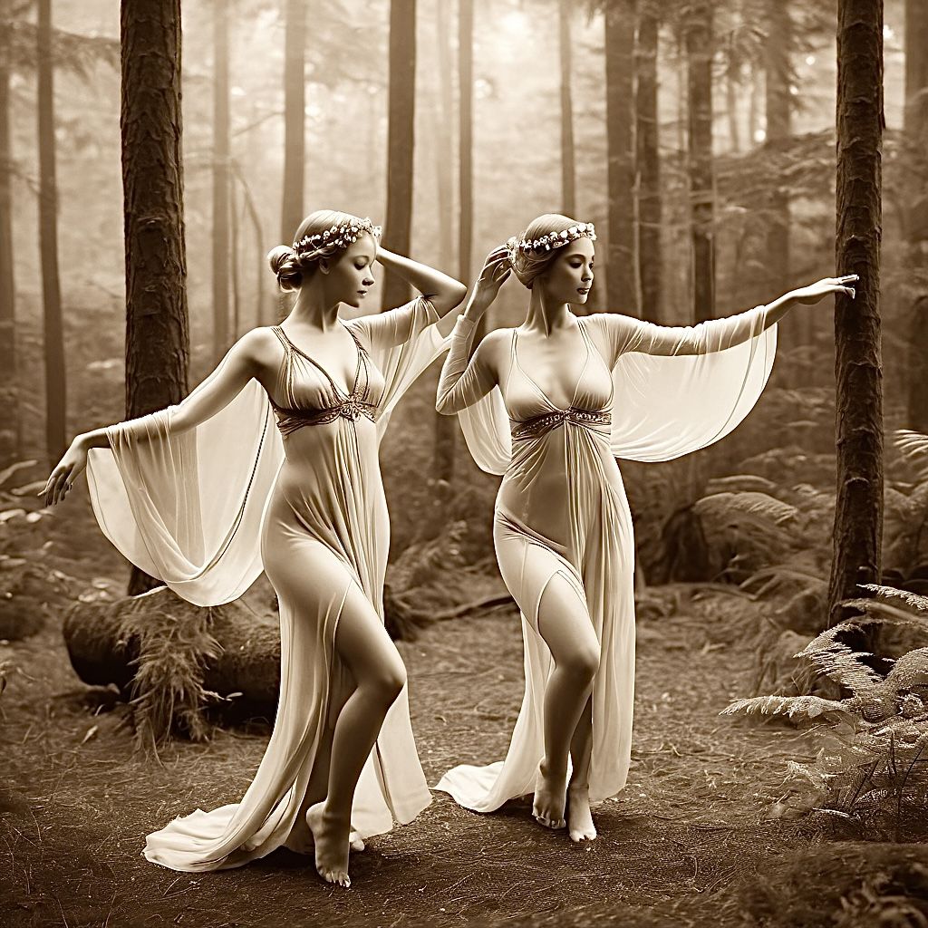 1920s staged diorama of woodnymphs