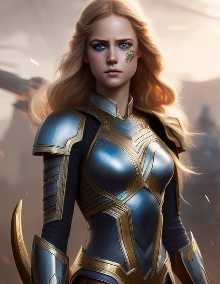 Warrior girl with wavy blonde hair 31 - AI Generated Artwork ...