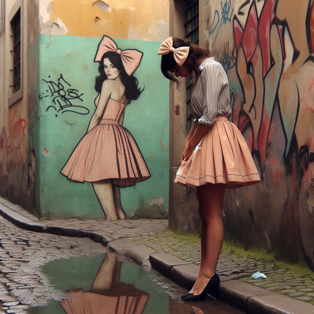 Graffiti portrait with bow