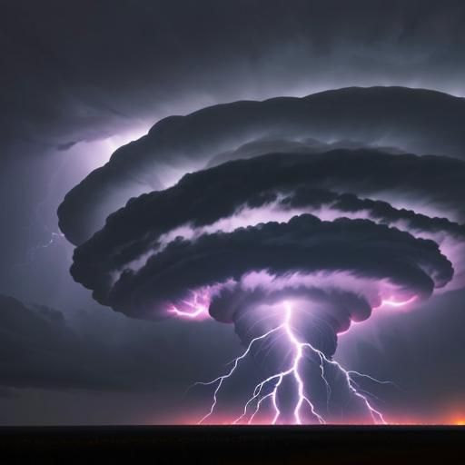 large tornadic supercell thunderstorm full of lightning