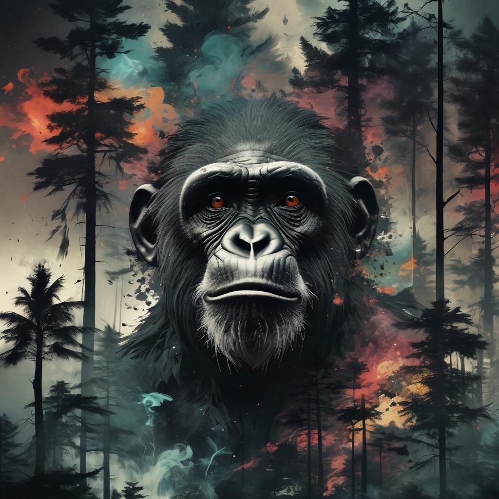 ... sky at night and a chimpanzee