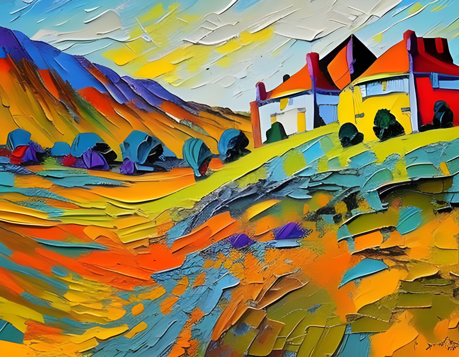 ABSTRACT , neoimpressionism expressionist style oil painting, smooth