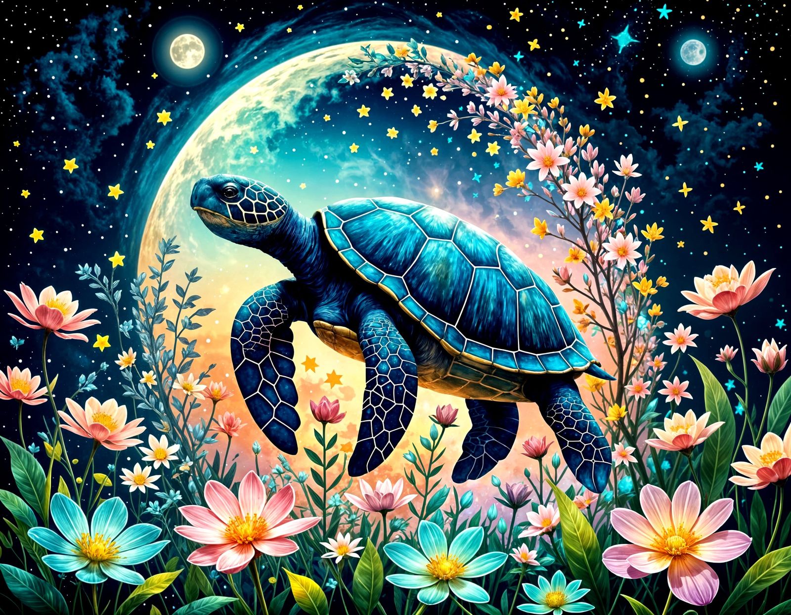  Fantasy turtle starry sky and moon  by @TalyNataly
