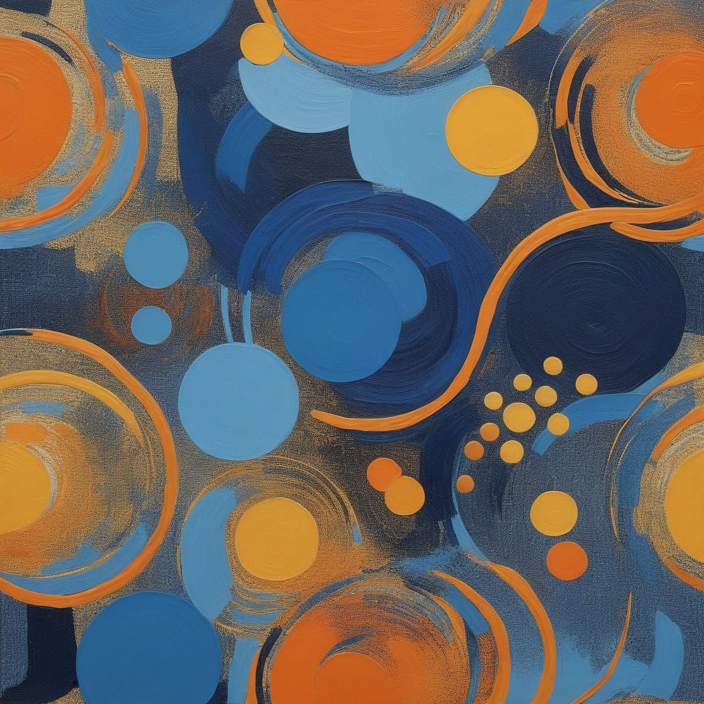 Abstract Expressionist Masterpiece in Vibrant Blues and Oran...