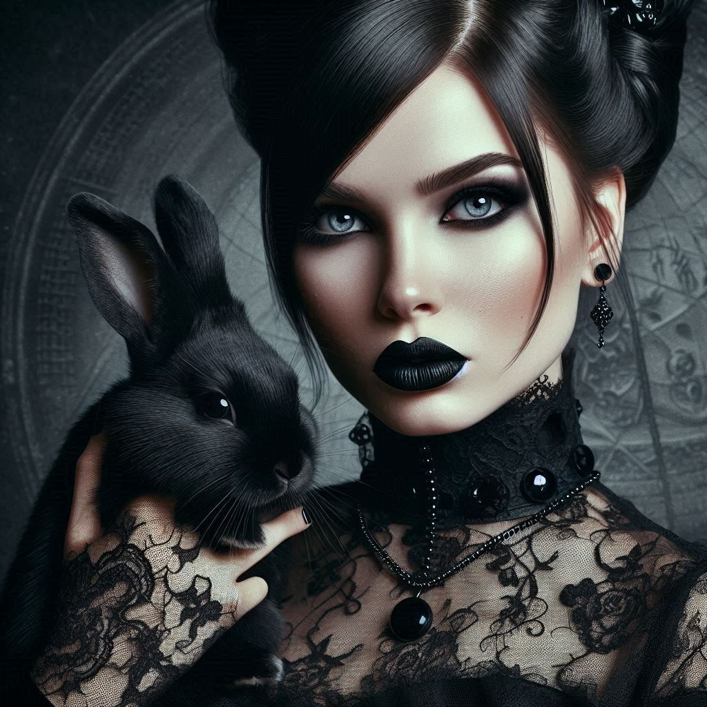 Goth lady and rabbit