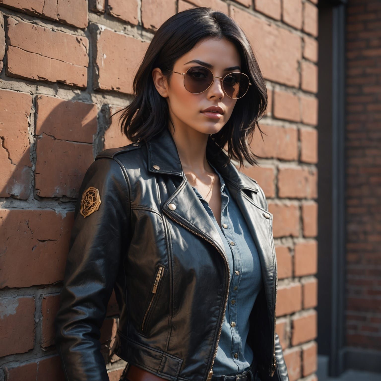 Anime Woman in Leather Jacket Concept Art