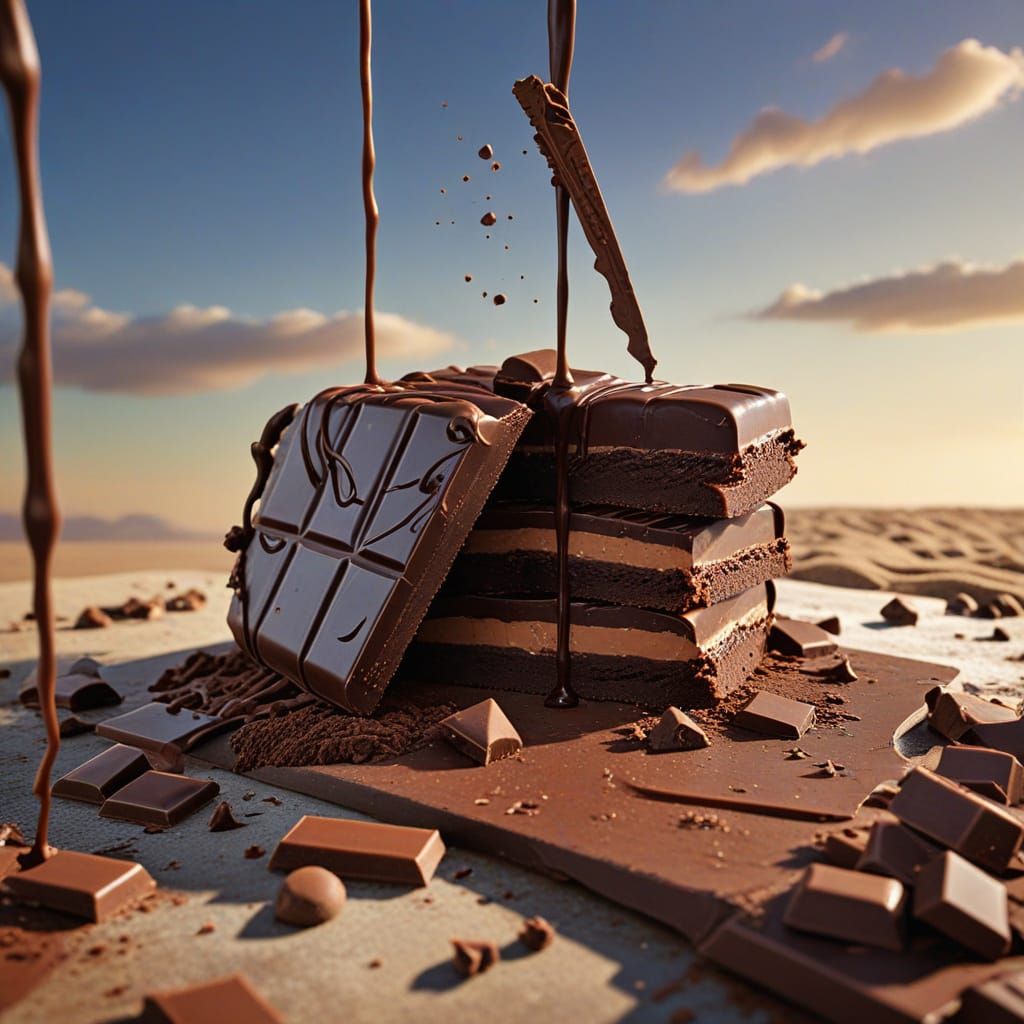 a whimsical and detailed illustration of a grand castle made entirely of chocolate. The castle should feature tall, ornate towers sculpted f...