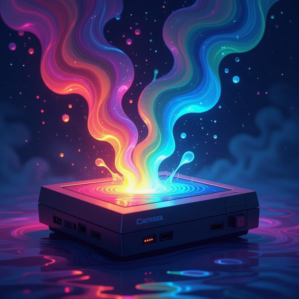 Vintage Game Console Emits Liquid Color Galaxy