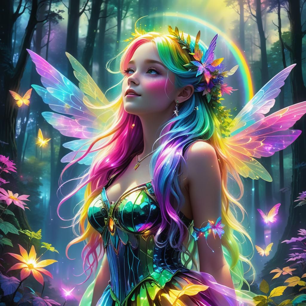 Neon Music Fairy in Synthwave Style