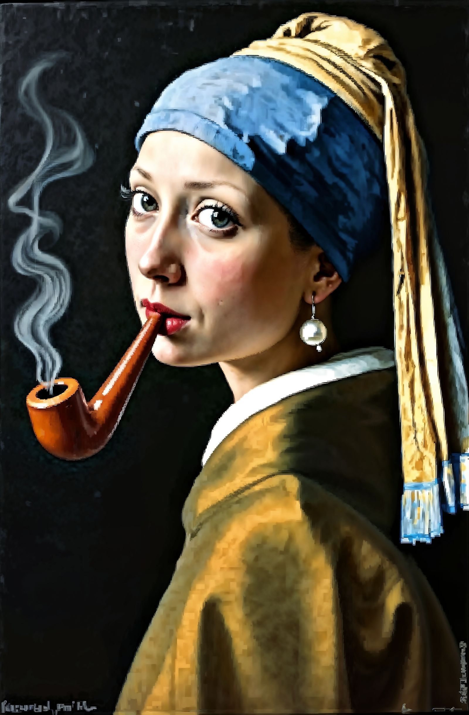 Vermeer's 'Girl with a Pearl Earring' smoking a pipe