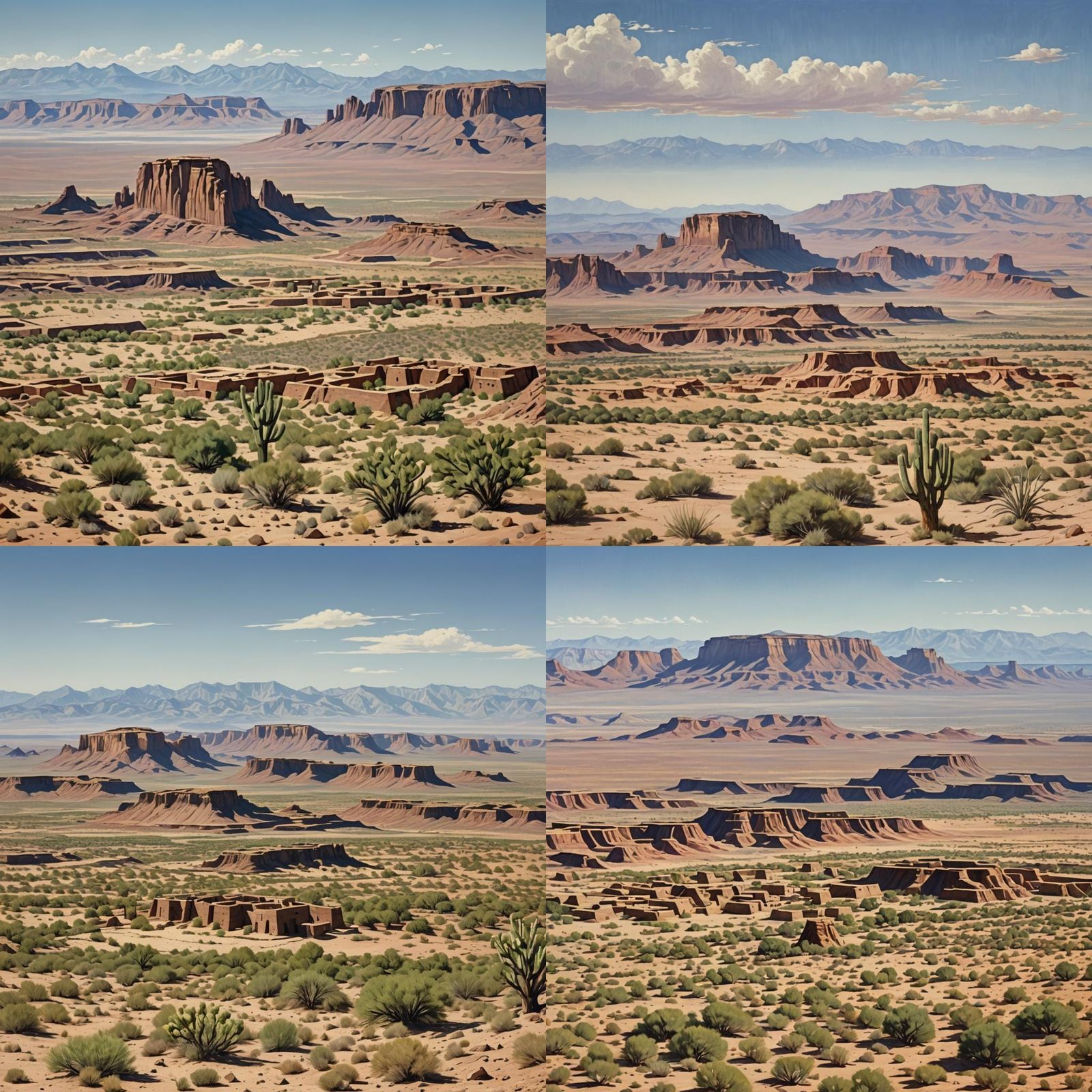 Desert landscape with distant mountains and mesas ancient In...