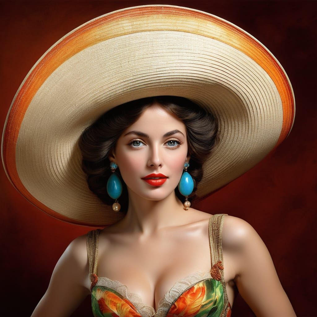 Lady with Fantastic Hat in Classical Style