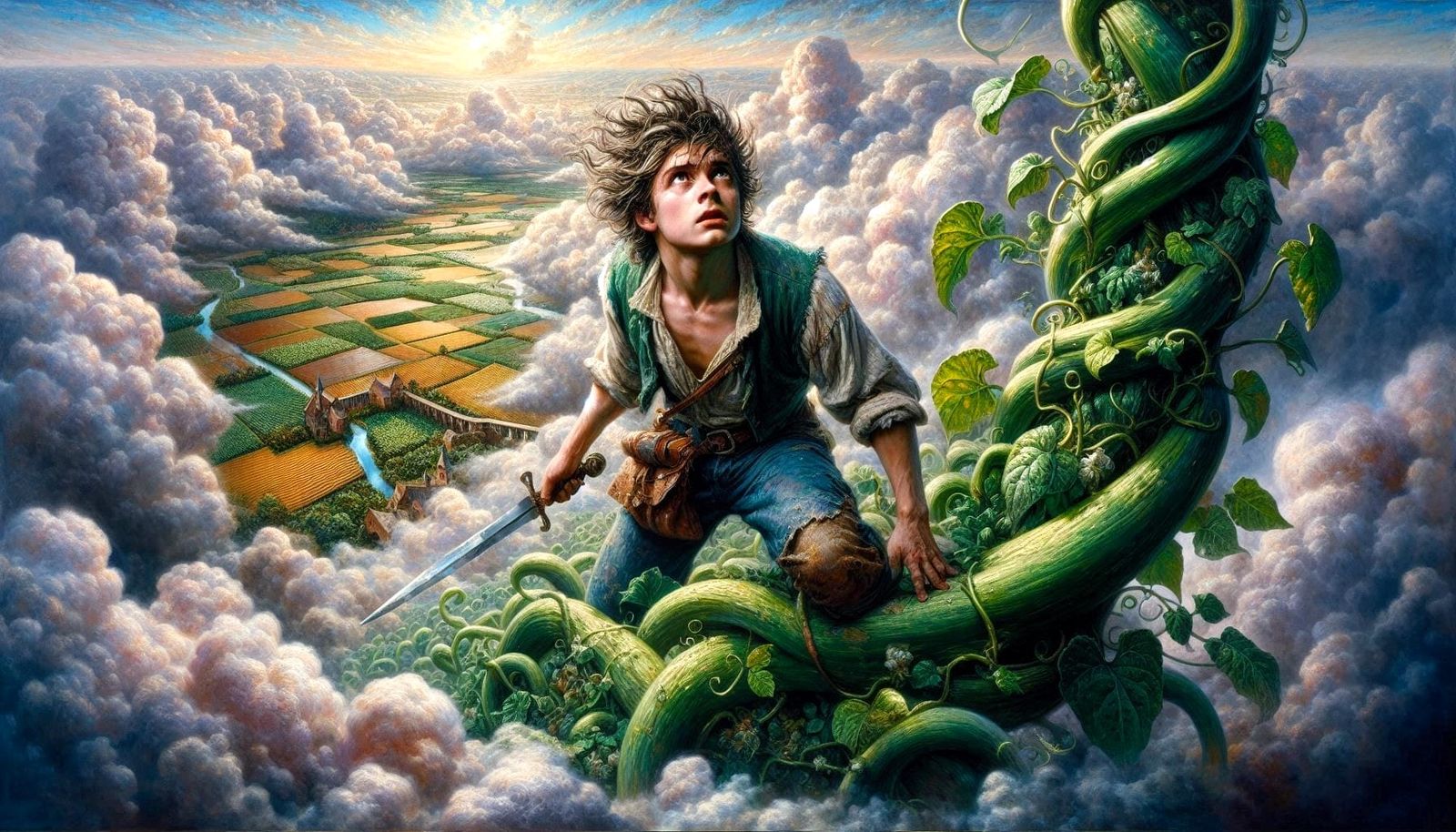 Adventurous Jack climbing the beanstalk