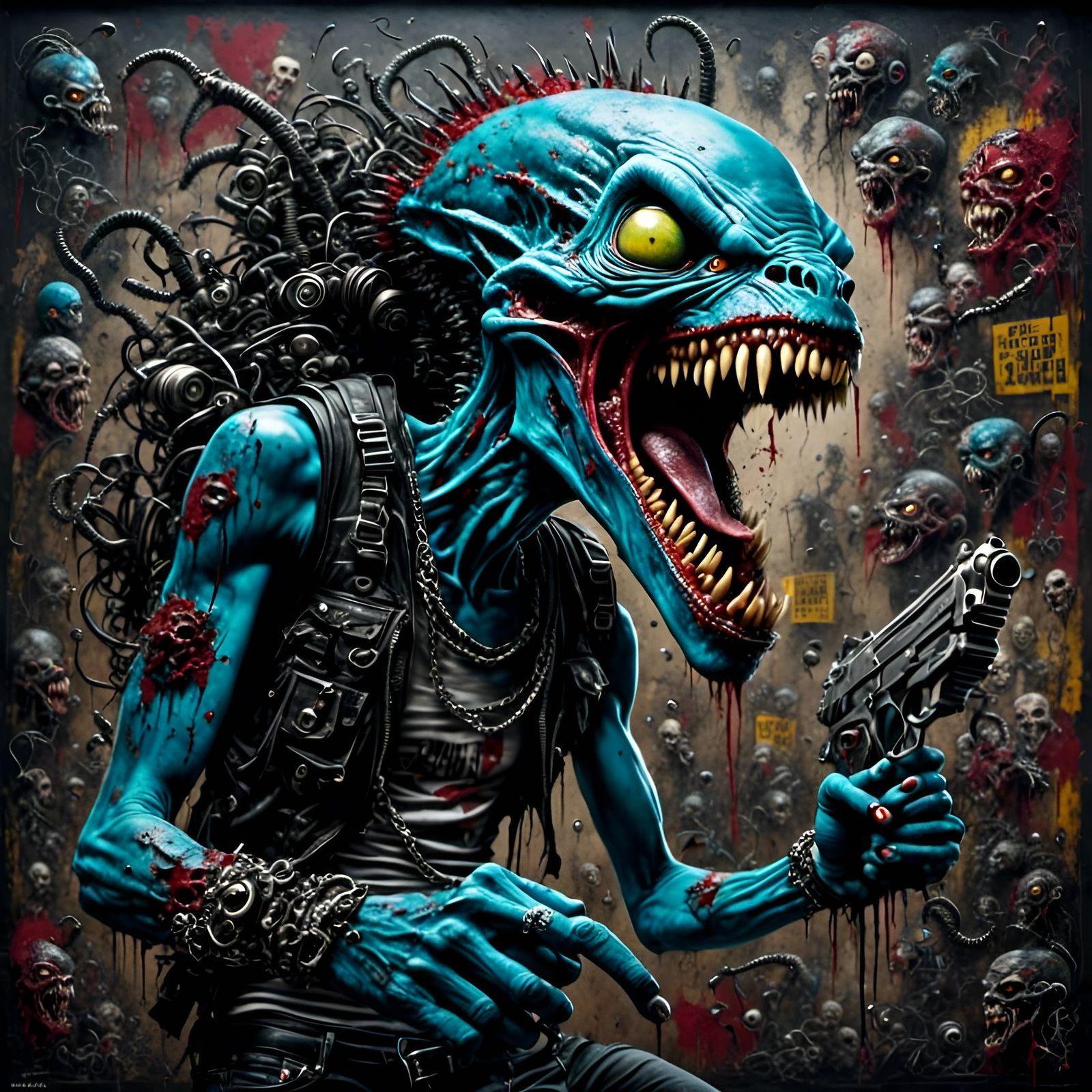 Punk Alien with Laser Gun in Neo-Expressionism Style