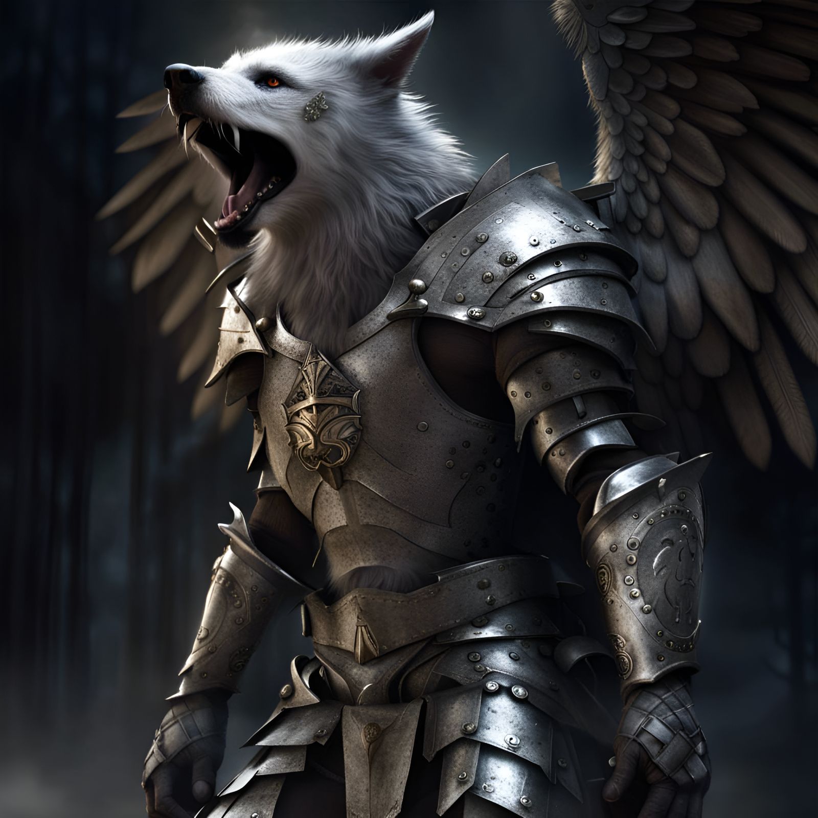 Angel werewolf in armor 