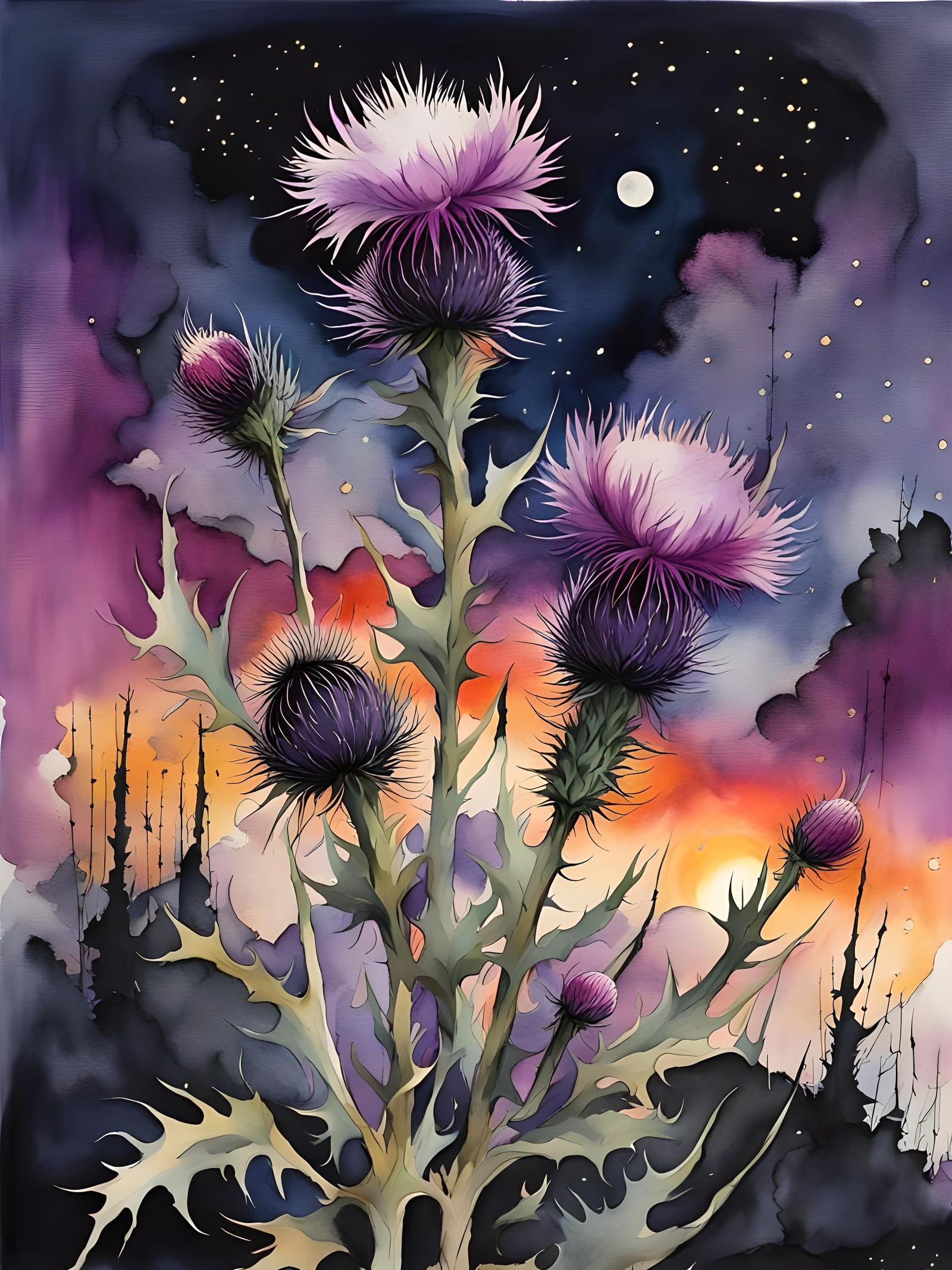 Watercolor painting of Cirsium canum.  by @Evipls