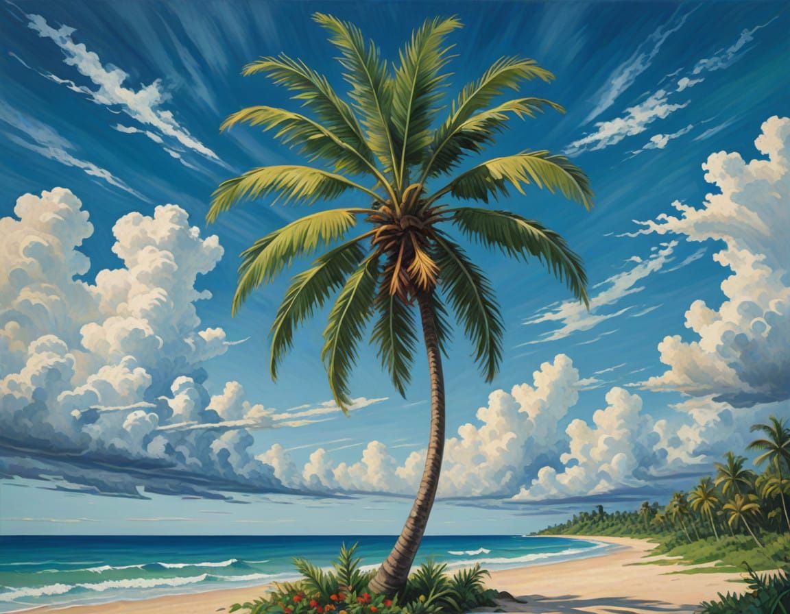 Tropical Oasis Amidst a Vibrant Blue Sky