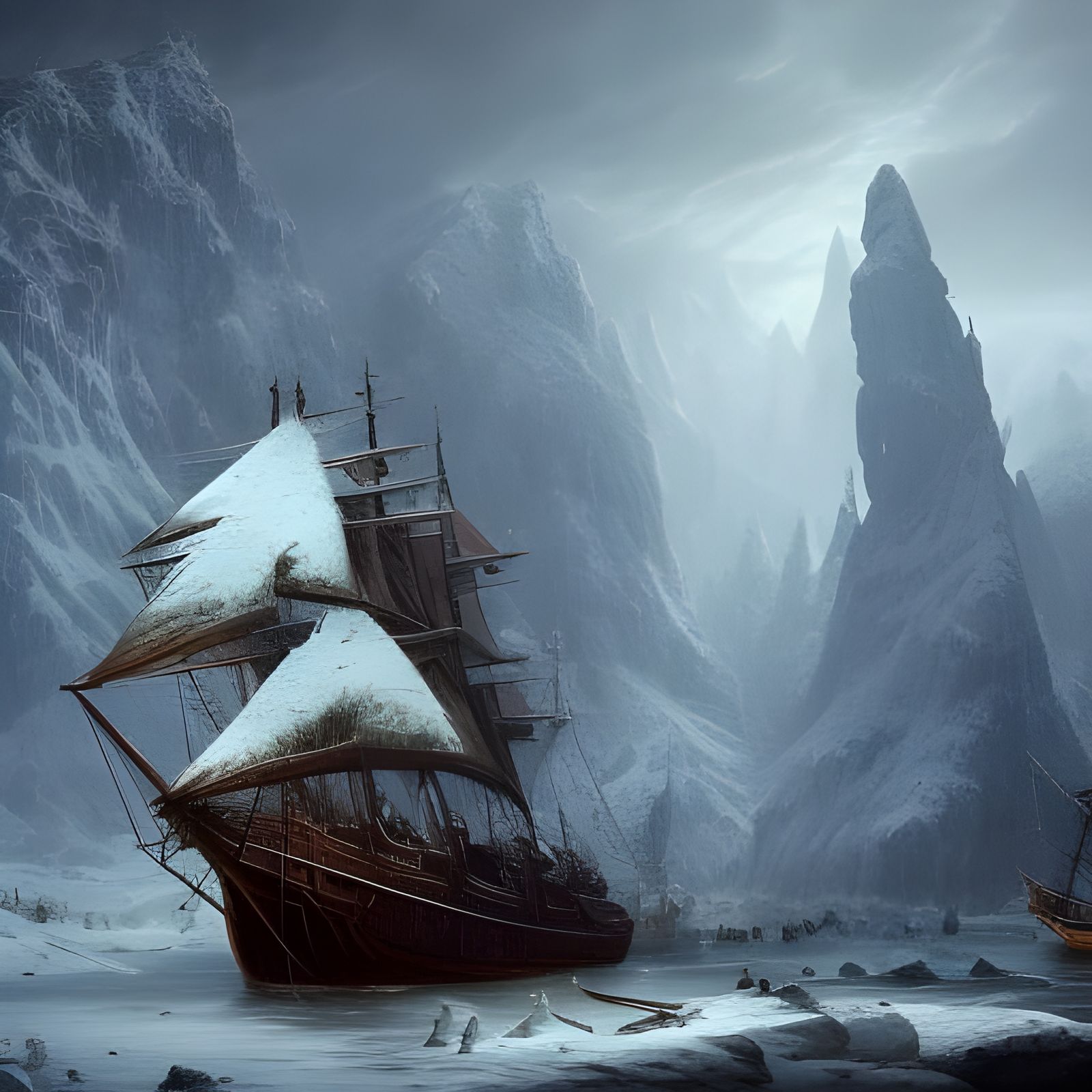 Winter Snow Tall Ship Caucasian Mountain - AI Generated Artwork ...