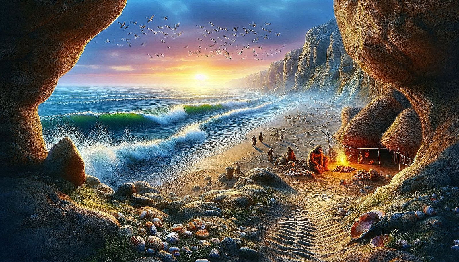 A Surrealistic Portrait from 100,000 BC of a Group of Neande...
