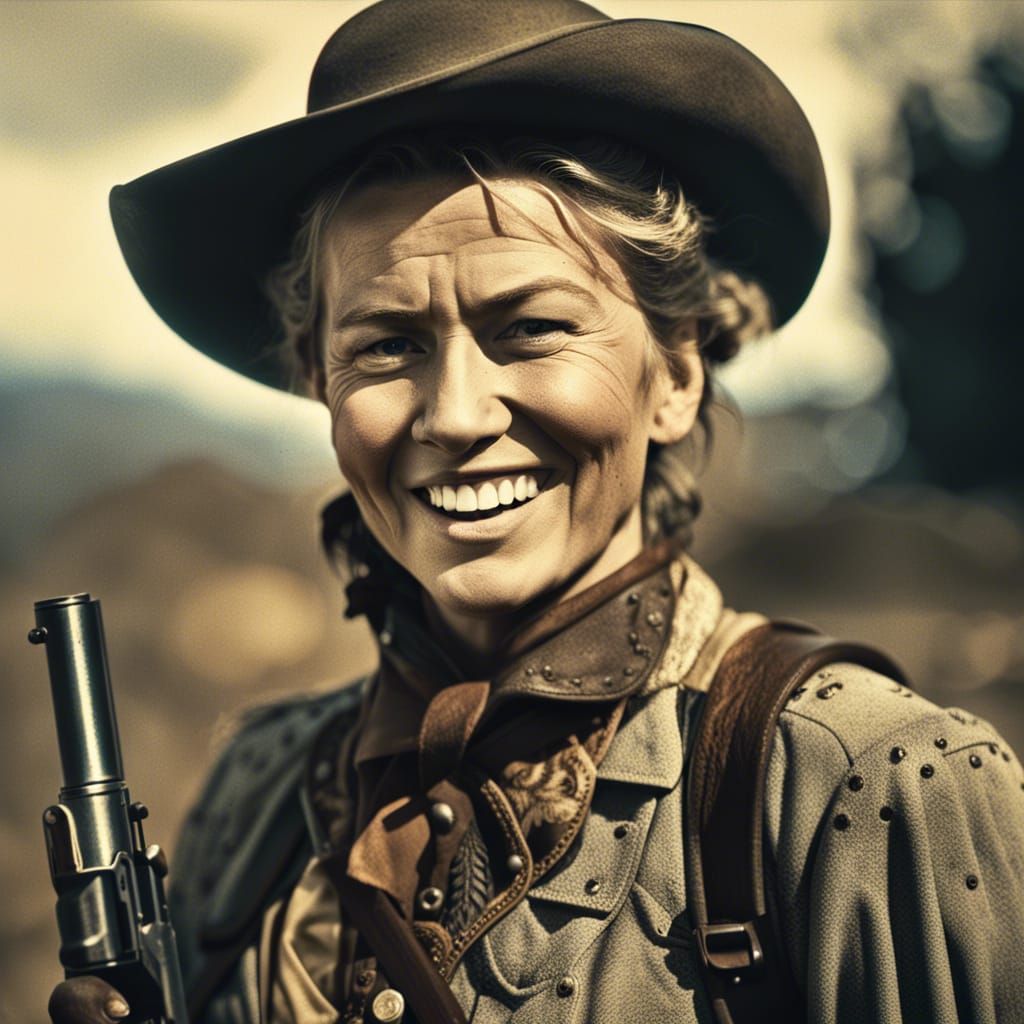 Beautiful close-up photo portrait of Calamity Jane holding a gun ...