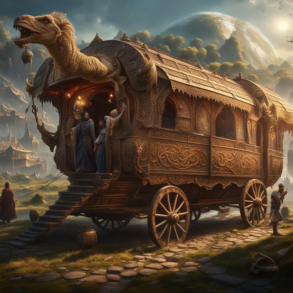 Caravans  of people  to a new world