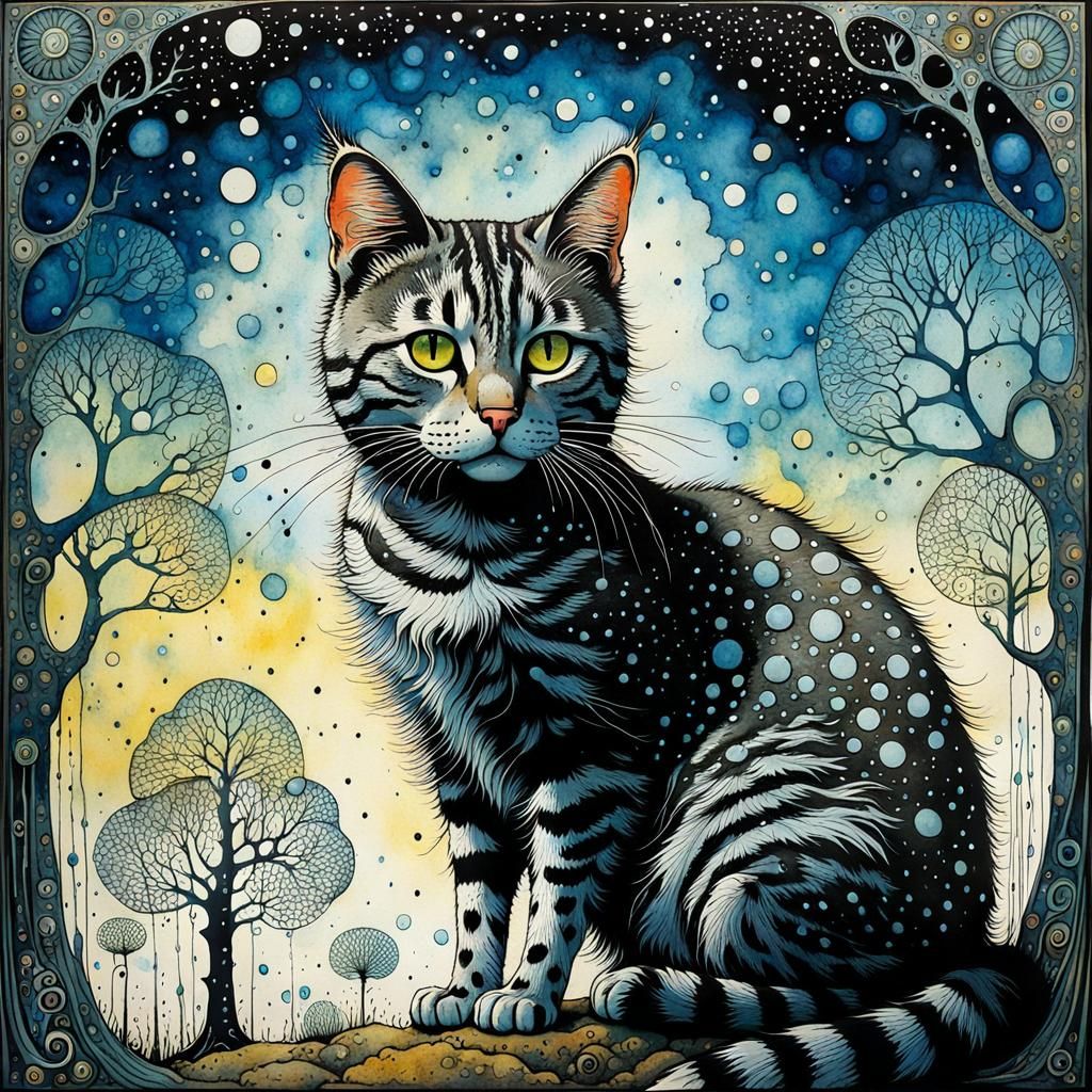 Whimsical tabby cat  by @Ursula