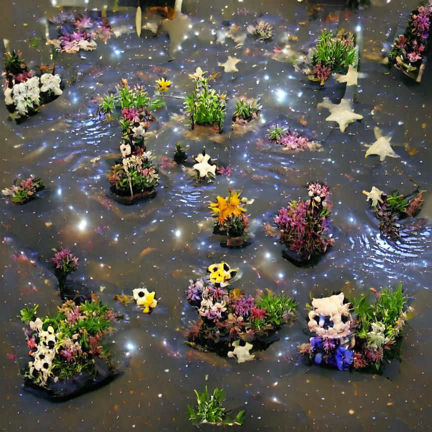 Flooded garden of flowers made from stars