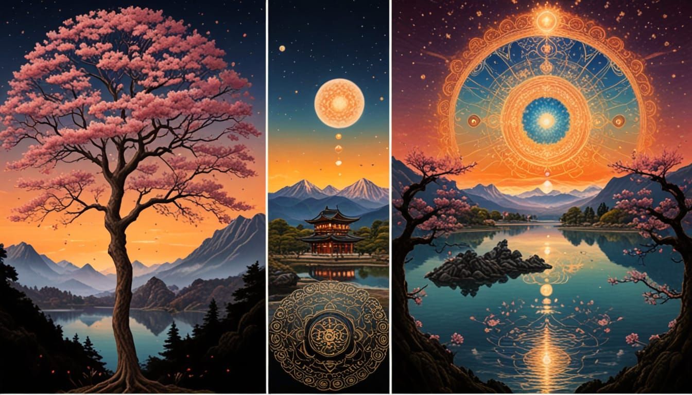 Sakura Tree Blooms in Serene Japanese Landscape