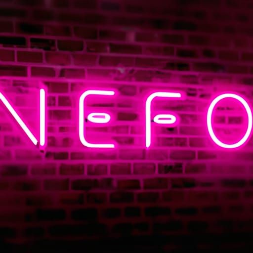 A pink neon softly glowing sign that reads "NEON" words, let...