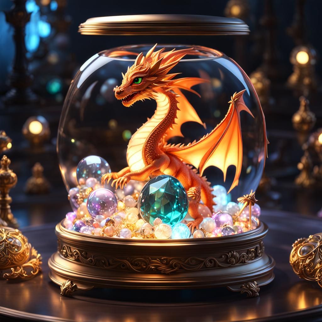 Cute Dragon in Glowing Jewelry Box: 3D Anime Art