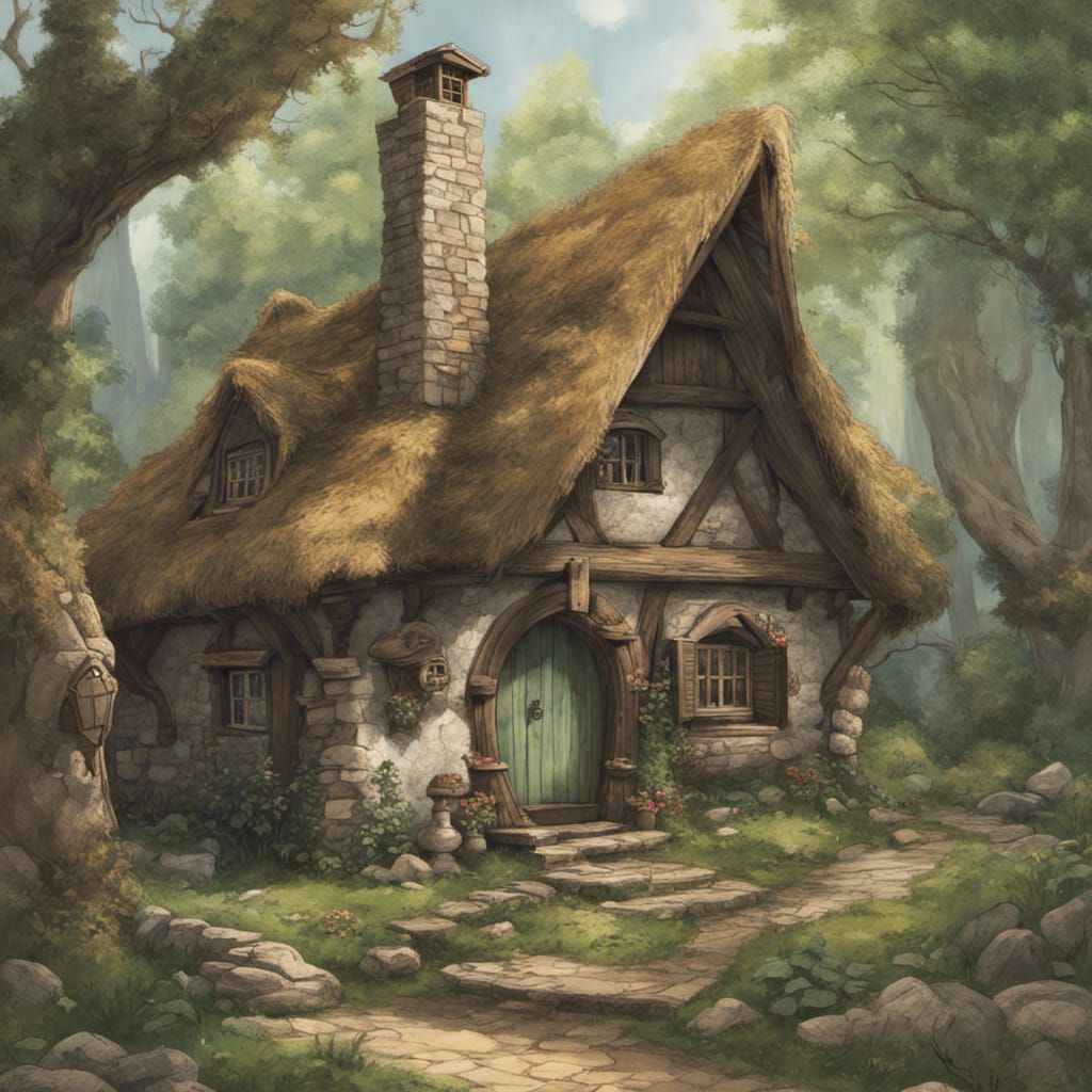 Seven Dwarfs Cottage, in the forest, medieval cottage,   by @Toni-chan