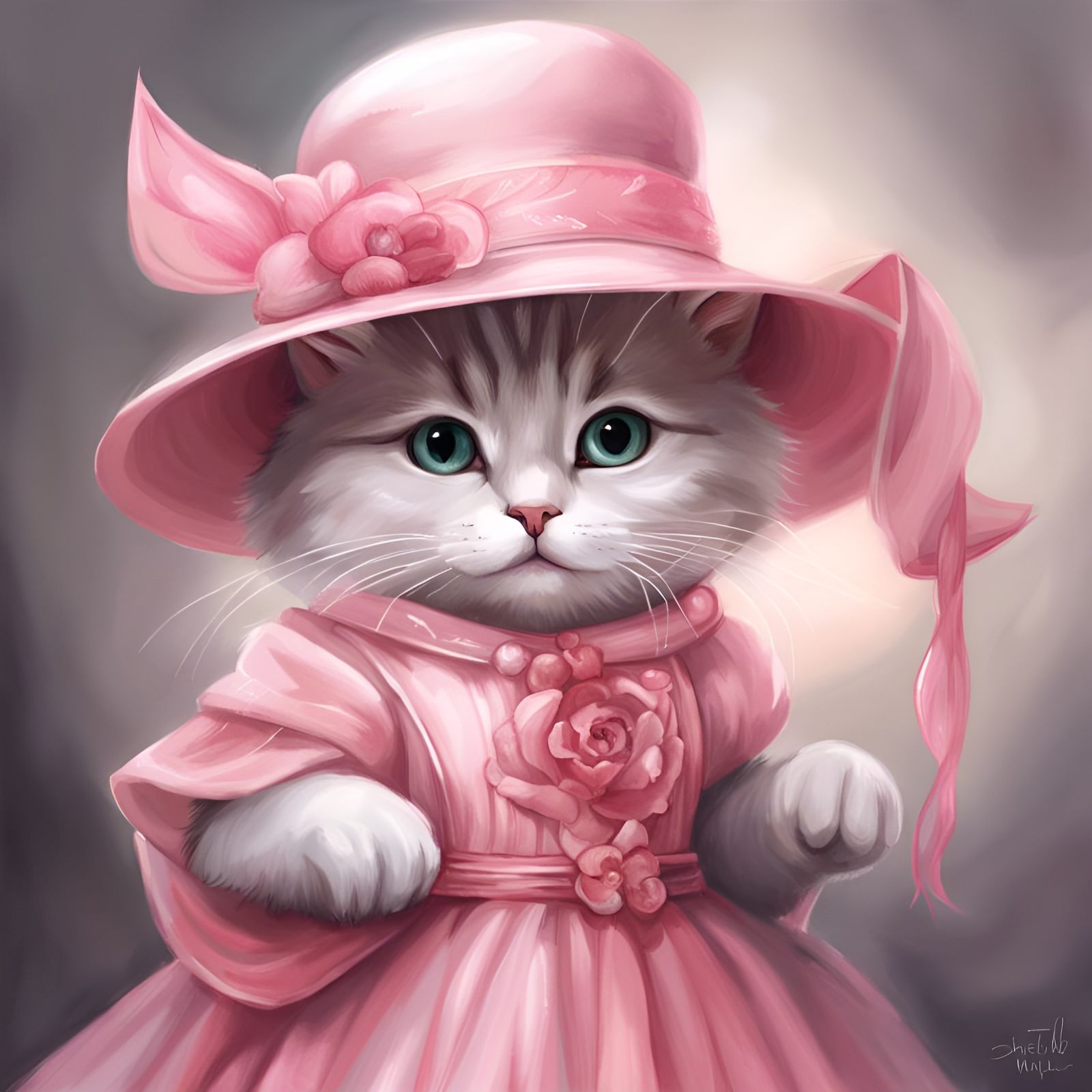 a drawing of a cat wearing a dress
