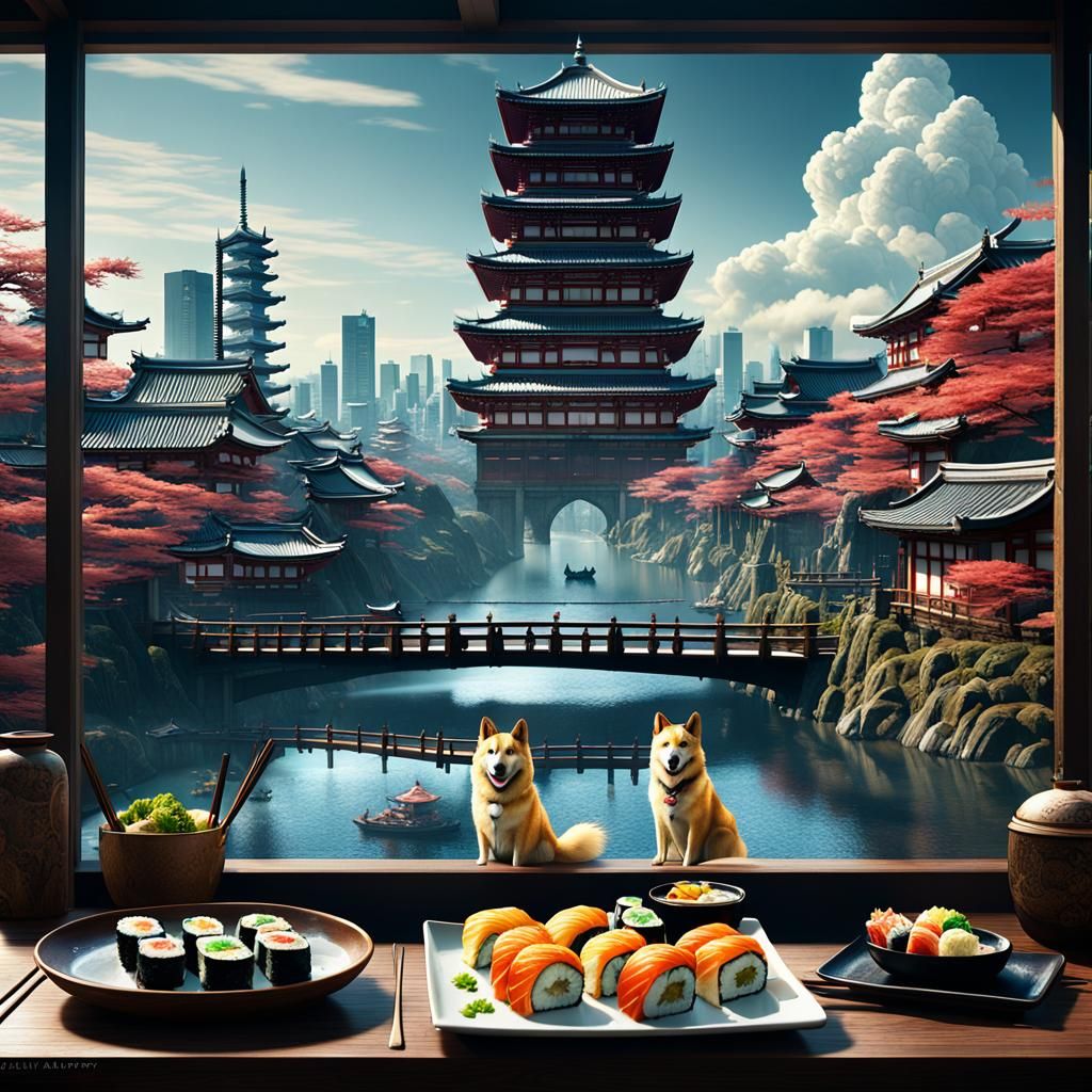 An Extotic Doge Eating Sushi In Tokyo Japan
