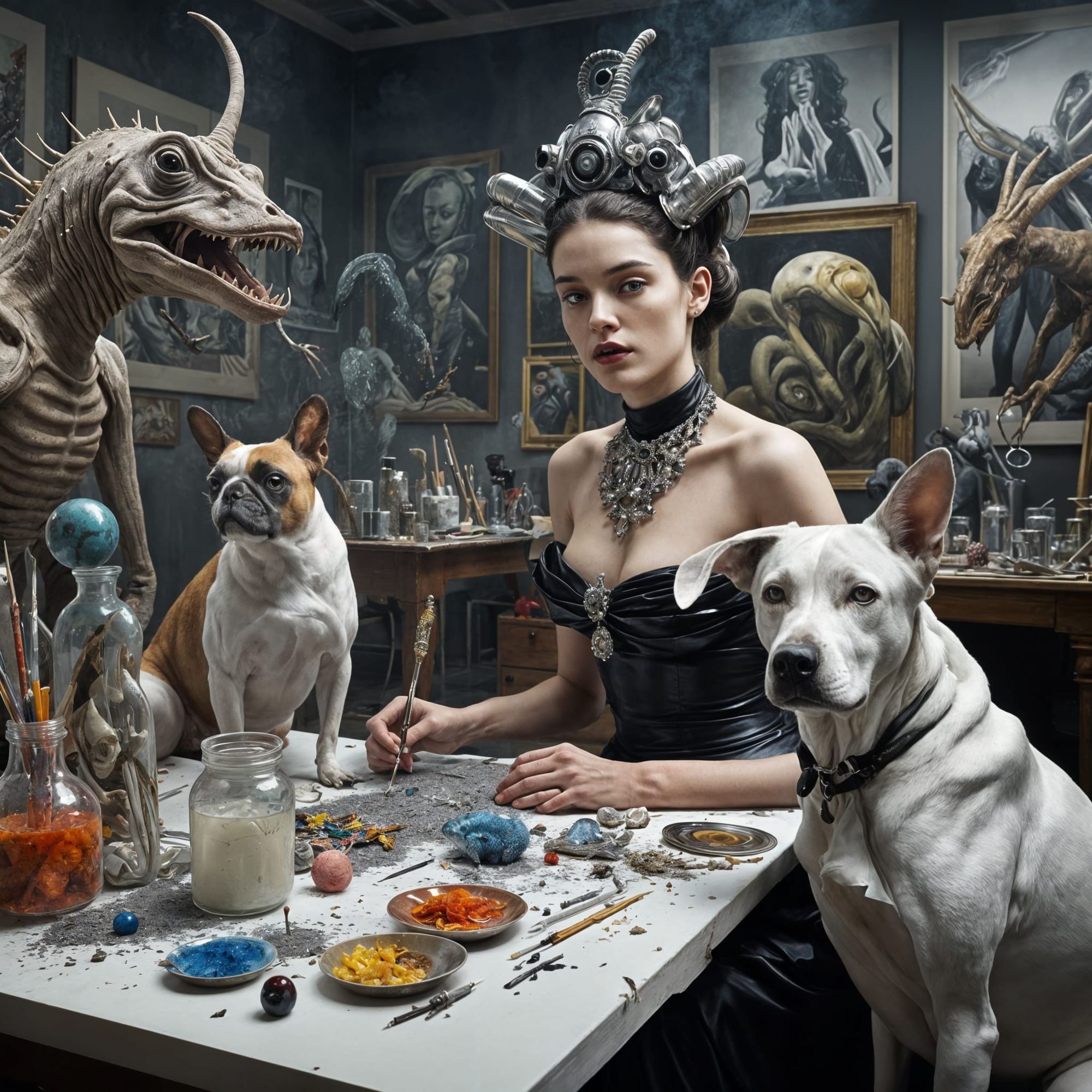 Just signed her Name: Sitting with her Harshest Critics - They prefer non-representational Art and she's a Portrait Painter...  Bye!