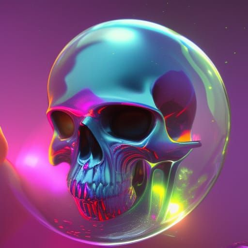 Iridescent Skull in Bubble: Detailed Concept Art