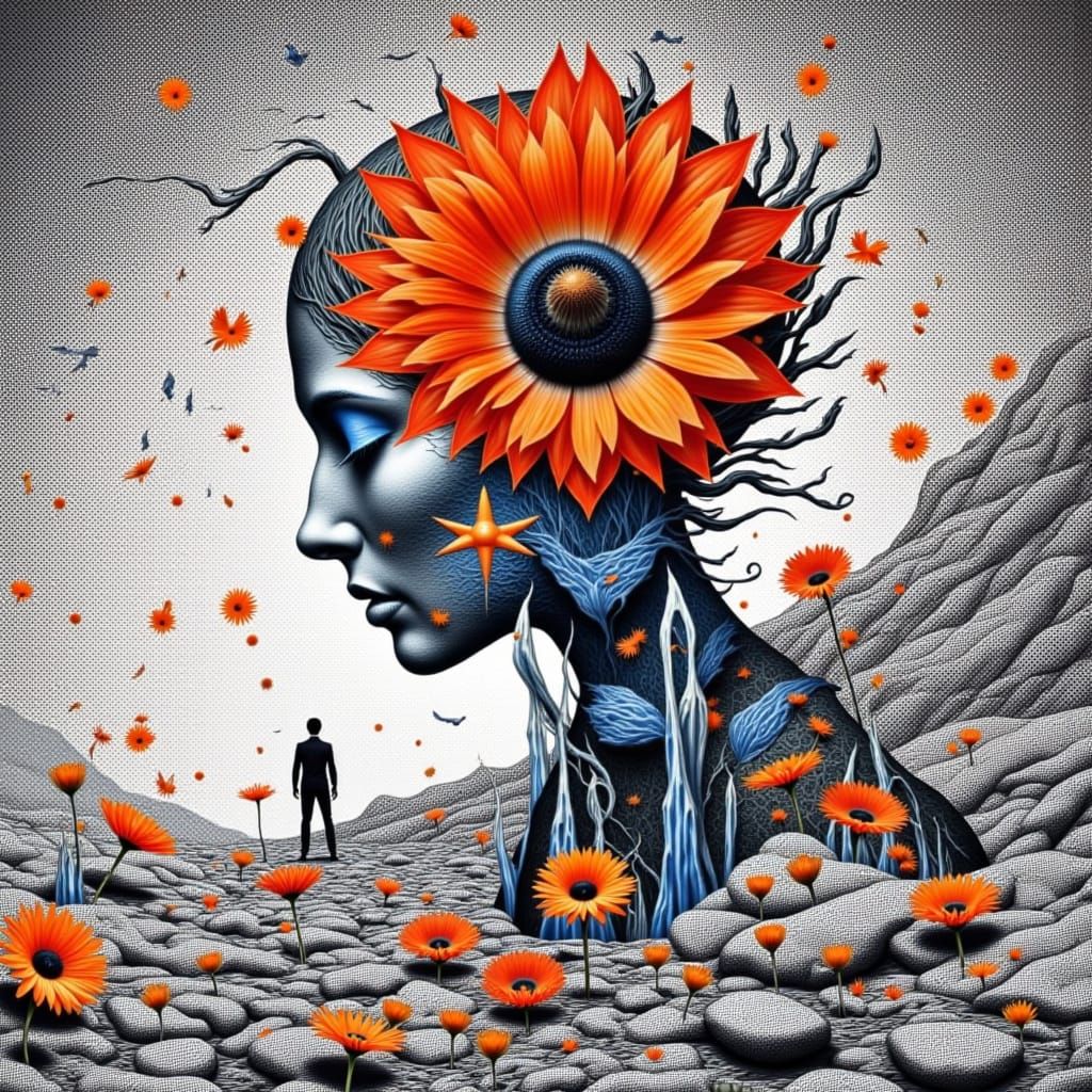 <lora:RandArtz:1.0>  Je me souviens des mouvements hésitants de mes rêves/hold tight,professional photography deep colour,warm colours,surre...