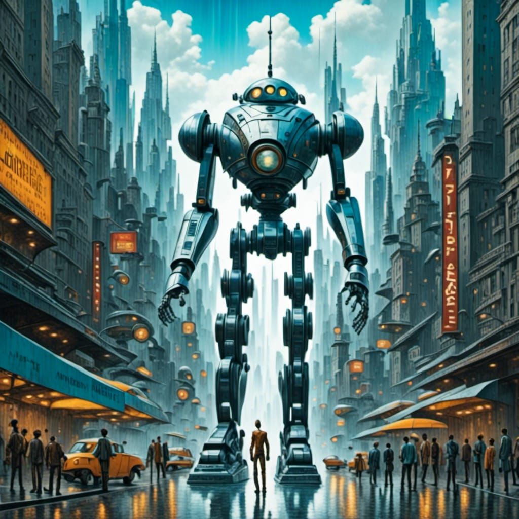 <lora:Dadaist forms:1.0> <lora:Futurecity:1.0> Amazing futuristic majestic cyborg. In a futuristic city. Spaceships above. Galctic cinematic...