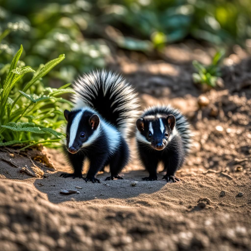 Cute baby skunks on an outing with mama, curious, adorable, sweet ...