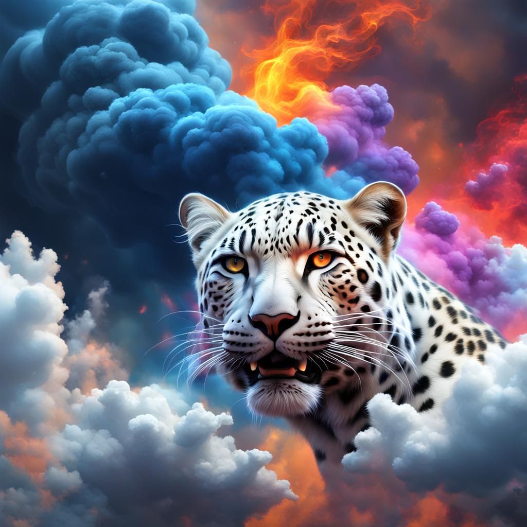 A very detailed White Cloud with elements of bright colored ...