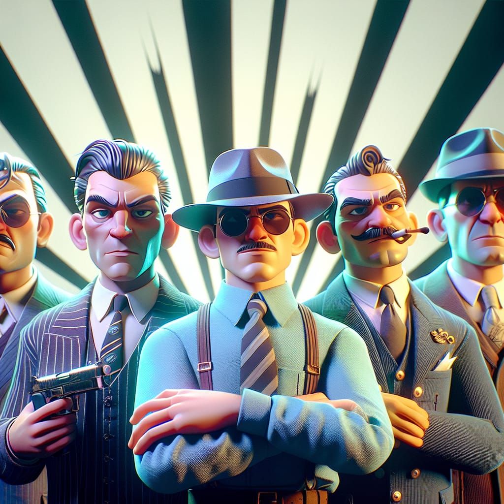 i want five charachters of a gangstar family with each of them sepratly displayed 