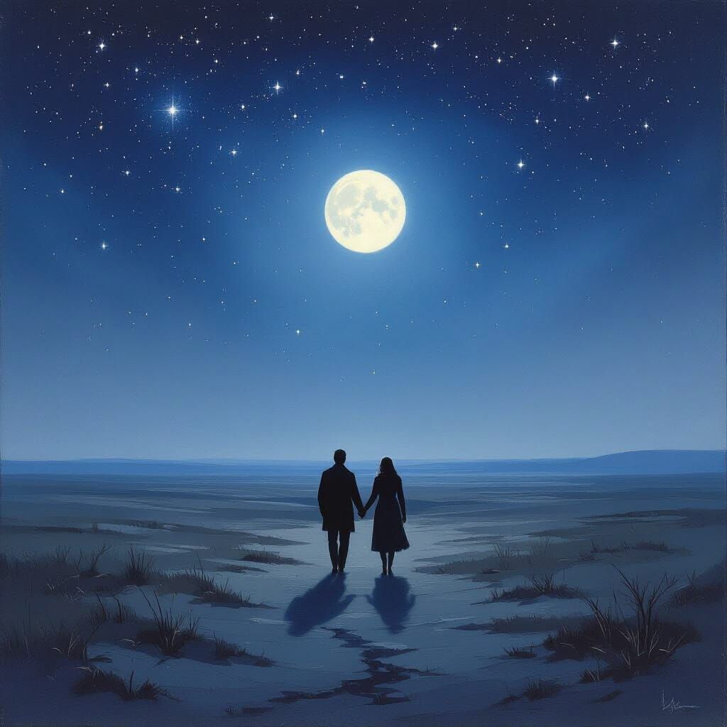 Ethereal Night Landscape with Solitary Figures