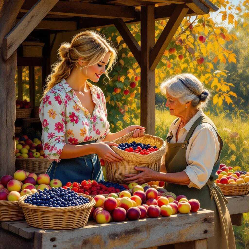 A 19th-century oil painting in the style of the great Romantic realists, depicting a breathtaking, blonde ...  by @Tomazi