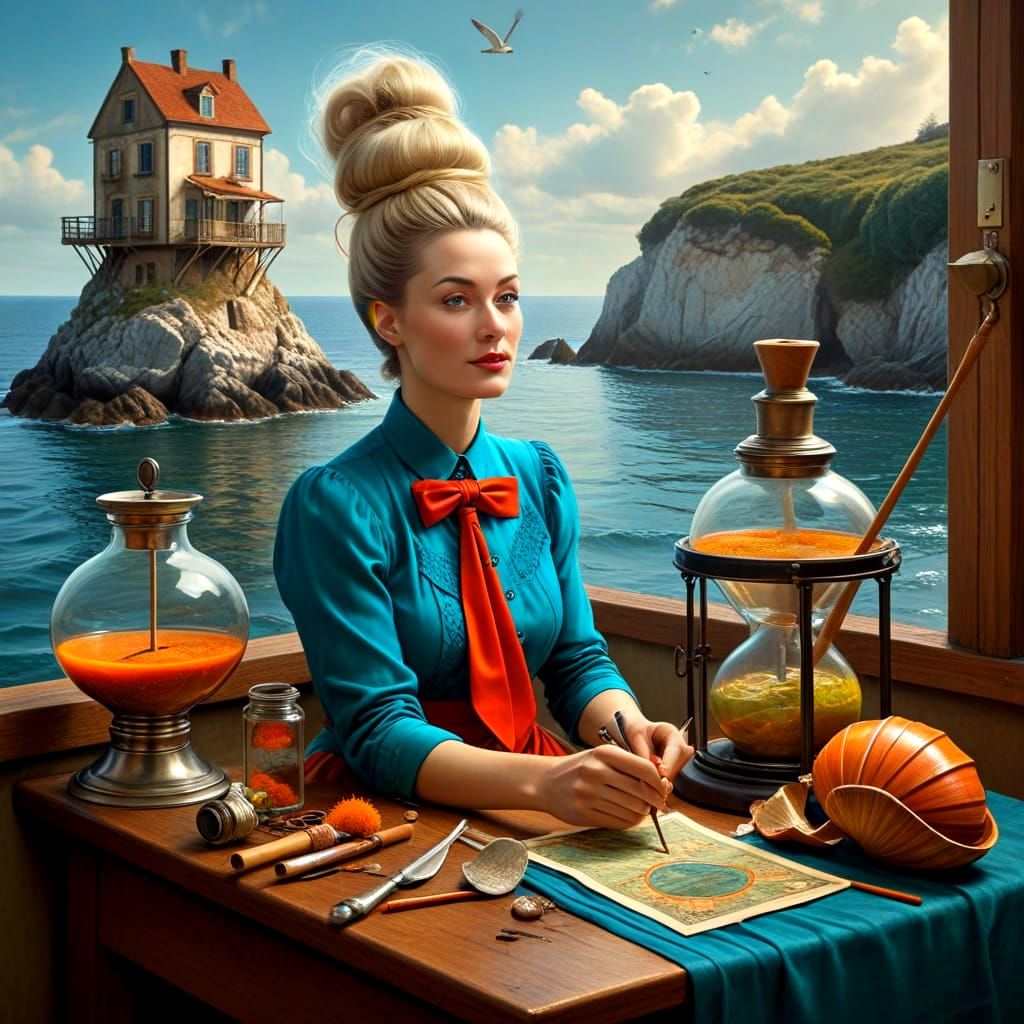 Eccentric Lady in Vibrant Surreal Landscape