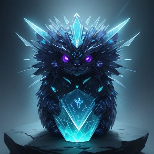 Bioluminescent Creature with Glowing Runes by Crystal