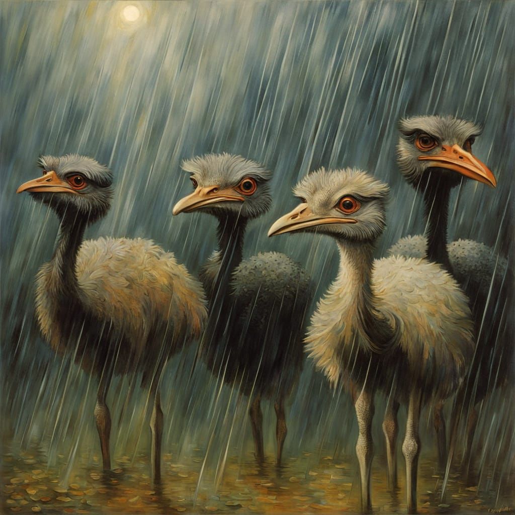 Ostrichs in rain