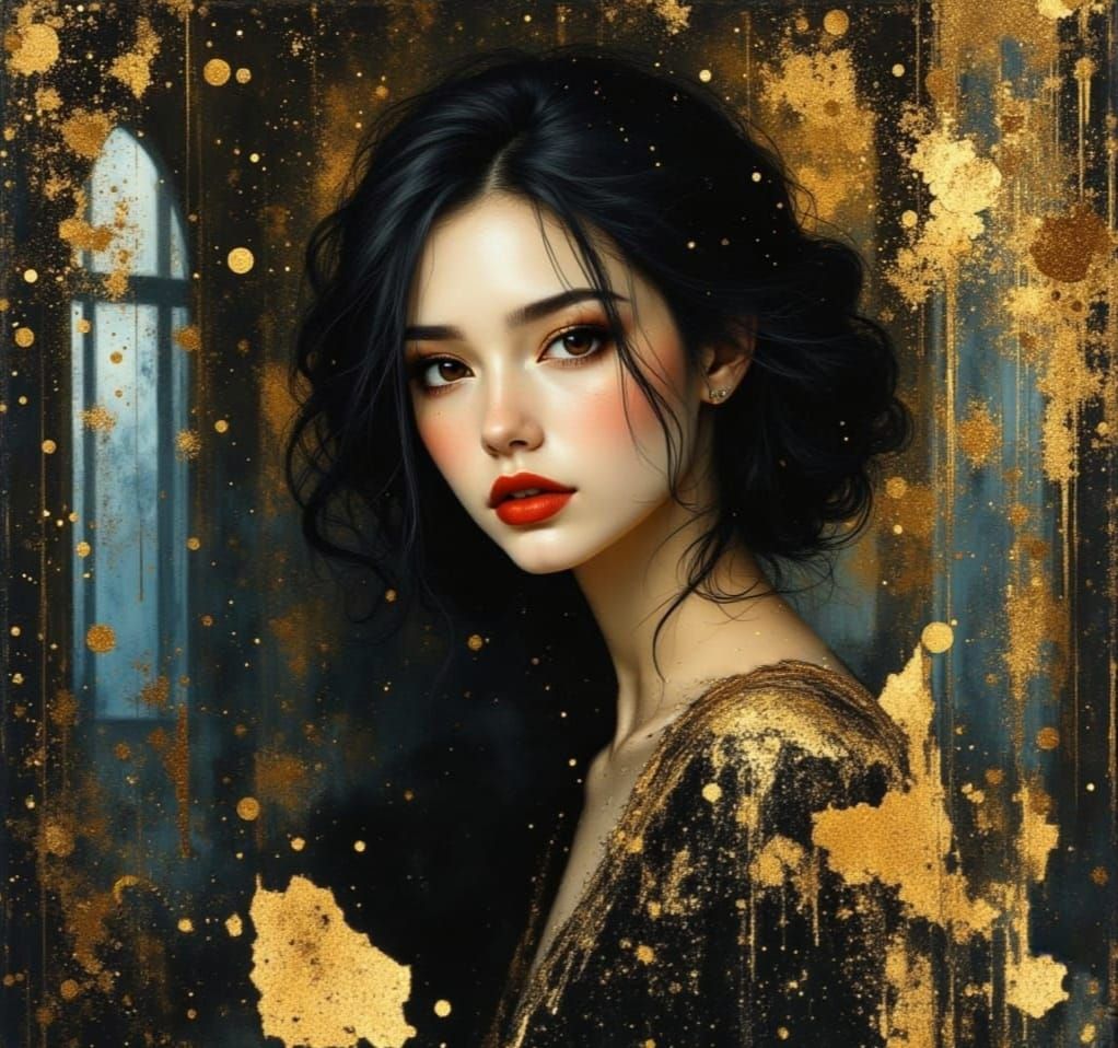 Opulent Portrait of a Woman in a Palace Hall