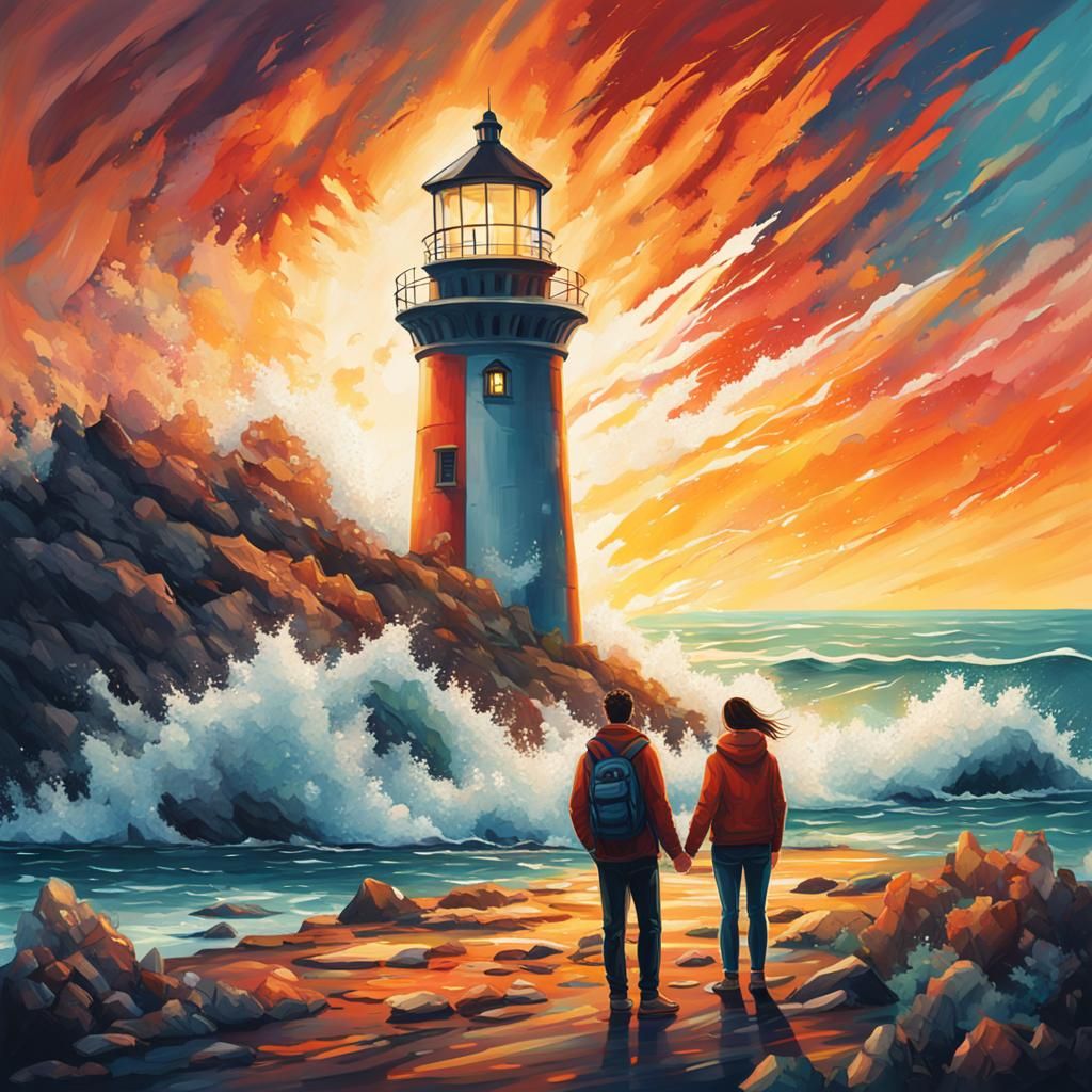 Couple standing in front of a lighthouse